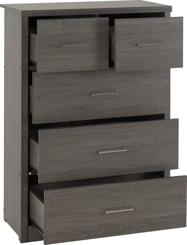 A T Seconique Lisbon 3+2 Drawer Chest in Black Wood Grain