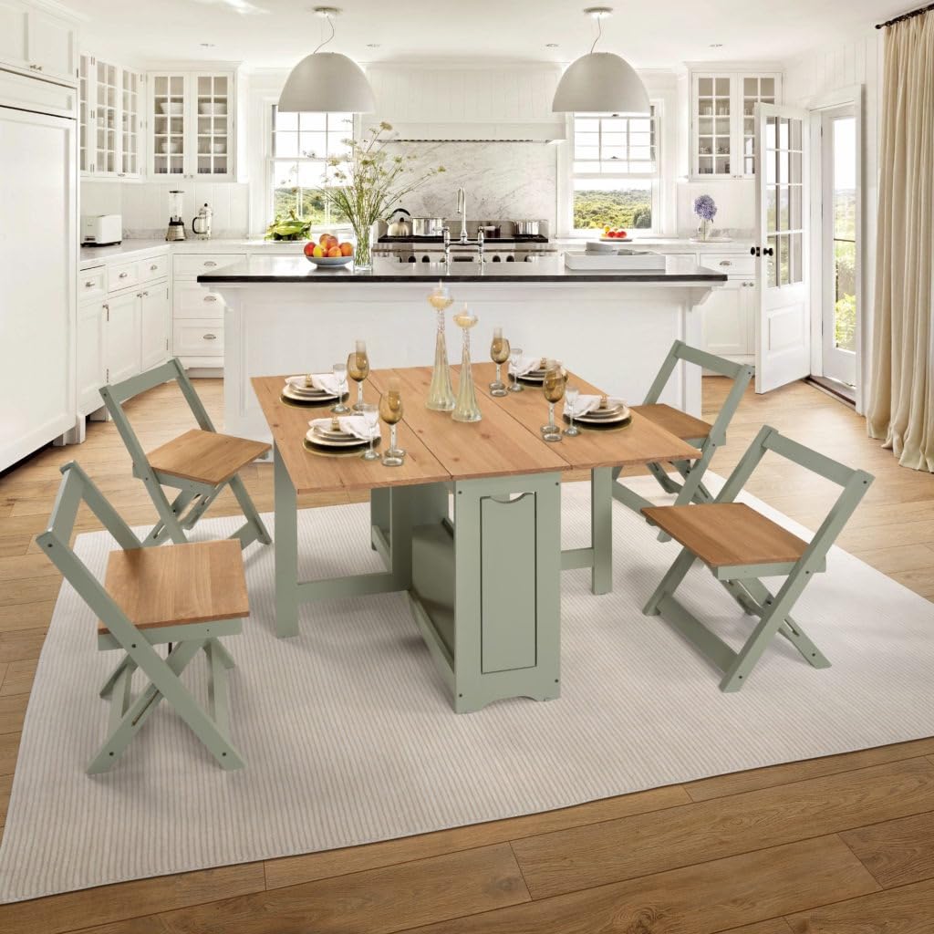 Furniture 321 Space-Saving Santos Folding Drop-Leaf Butterfly Dining Set with 4 Foldaway Chairs