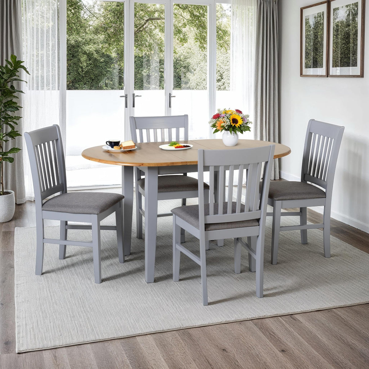 Seconique Oxford Extending Dining Set with 4 Mink Micro Suede Chairs