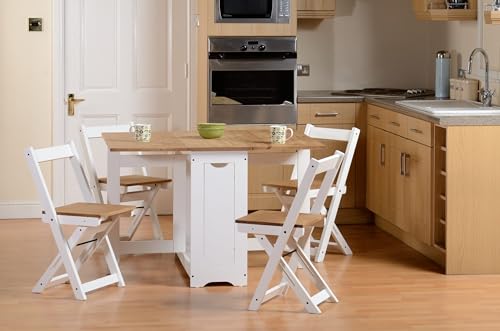 Furniture 321 Santos Butterfly Dining Set with 4 Folding Chairs White & Pine