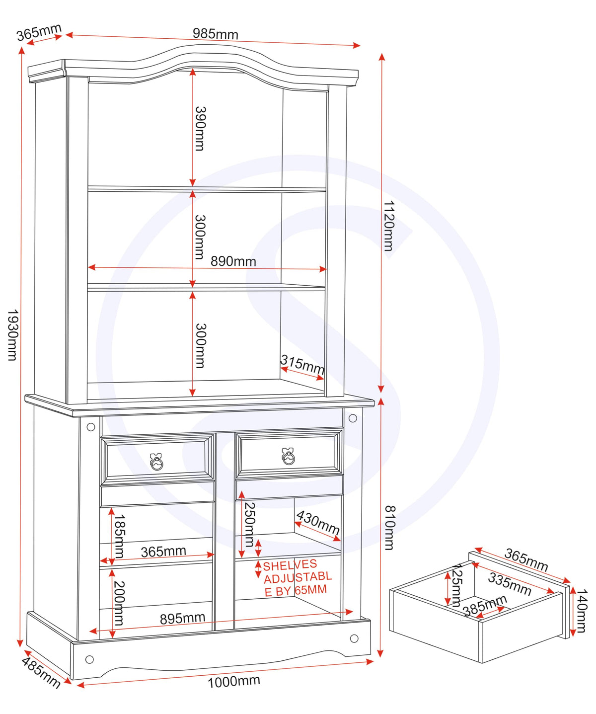 Seconique Corona 4 Feet 6 inch Buffet Hutch