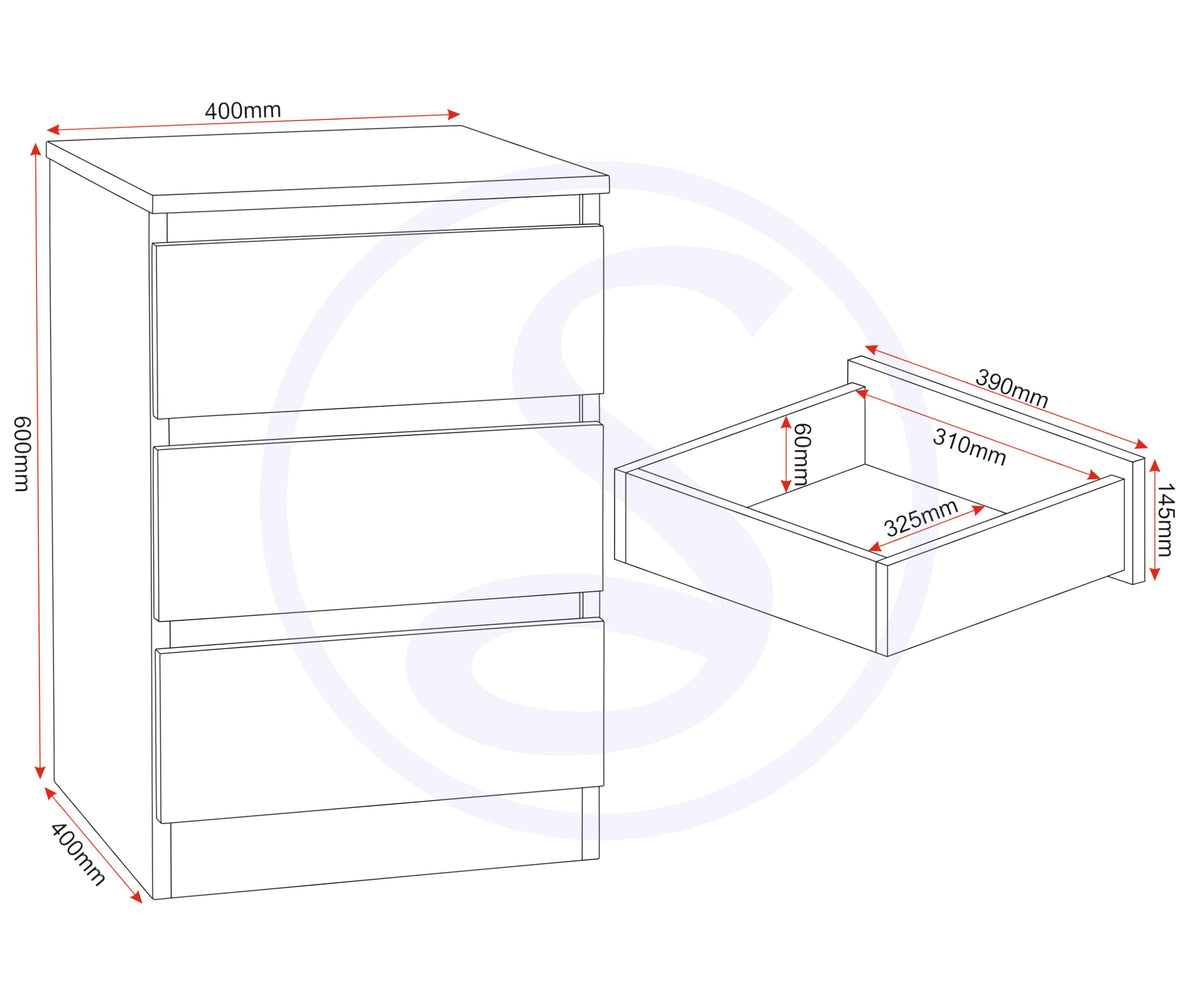 Seconique Malvern 3 Drawer Bedside in White