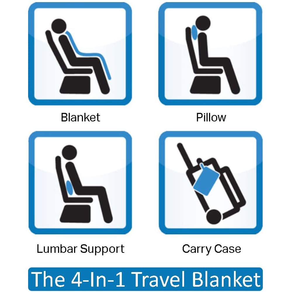 HOCHSTE 4-in-1 Travel Blanket Ultra Plush,Velvelty and Soft French Microfiber Blanket Built-in Carry Case, Ideal Airplane Home Blanket Doubles as Lumbar Pillow and Neck Support Comfort Royal Blue
