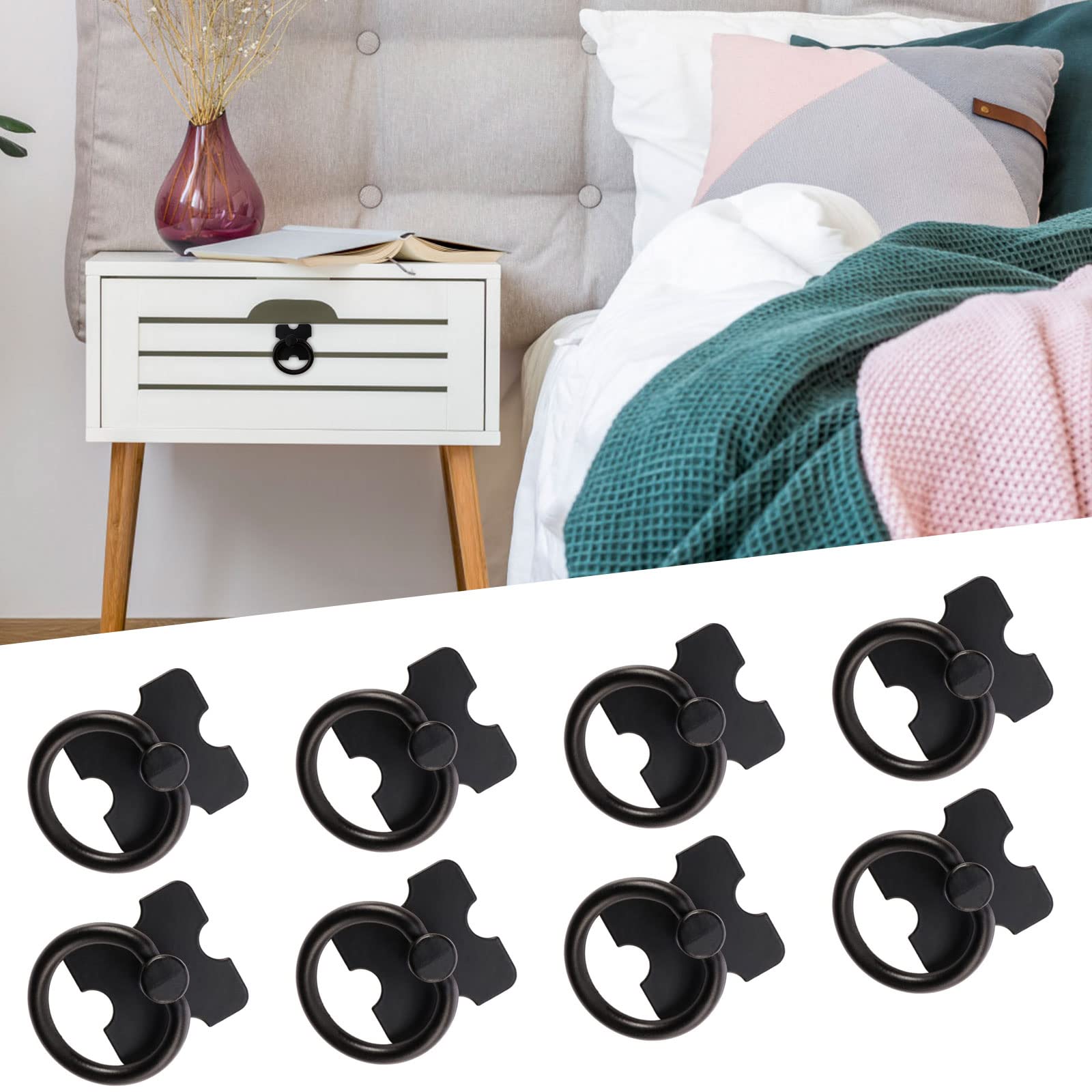 LQKYWNA 8 PCS Black Drawer Handles, Vintage Drawer Knobs Pulls Handles with Mounting Screws, Black Knobs for Cupboards