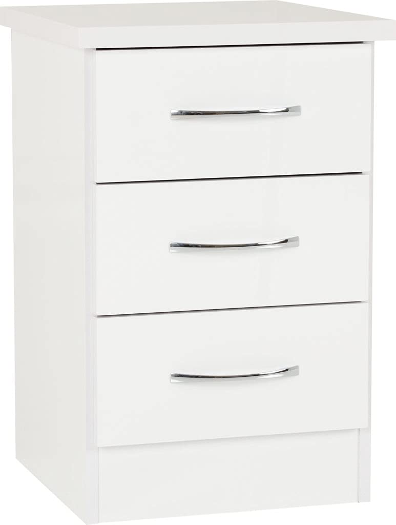 A T Seconique 3 Drawer Bedside Tables Chests Nightstands – Nevada 3 Drawer Bedside Cabinet/Table/Chest Nightstand in White Gloss