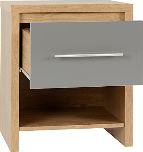 Furniture 321 Seville 1 Drawer Bedside Cabinet Grey High Gloss/Light Oak Effect Veneer