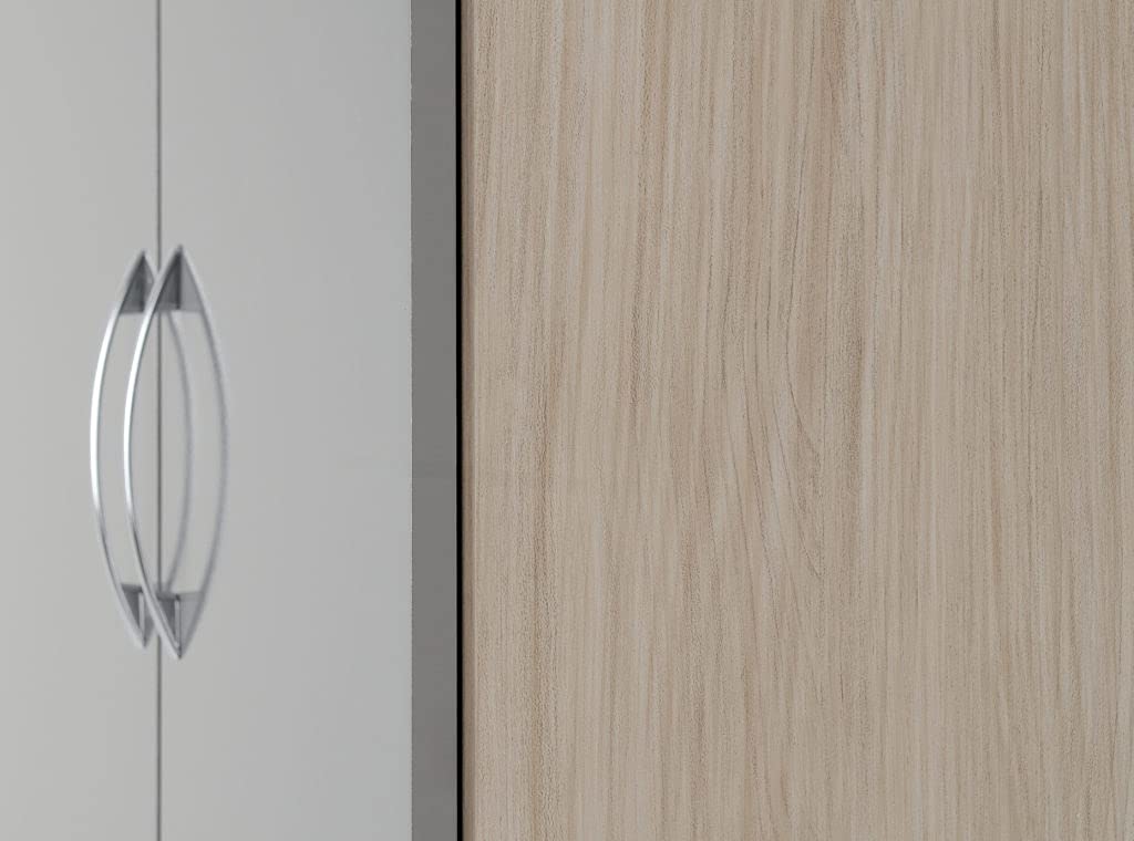 Furnisho Nevada 2 Door 1 Drawer Wardrobe Grey Gloss/Light Oak Effect Veneer