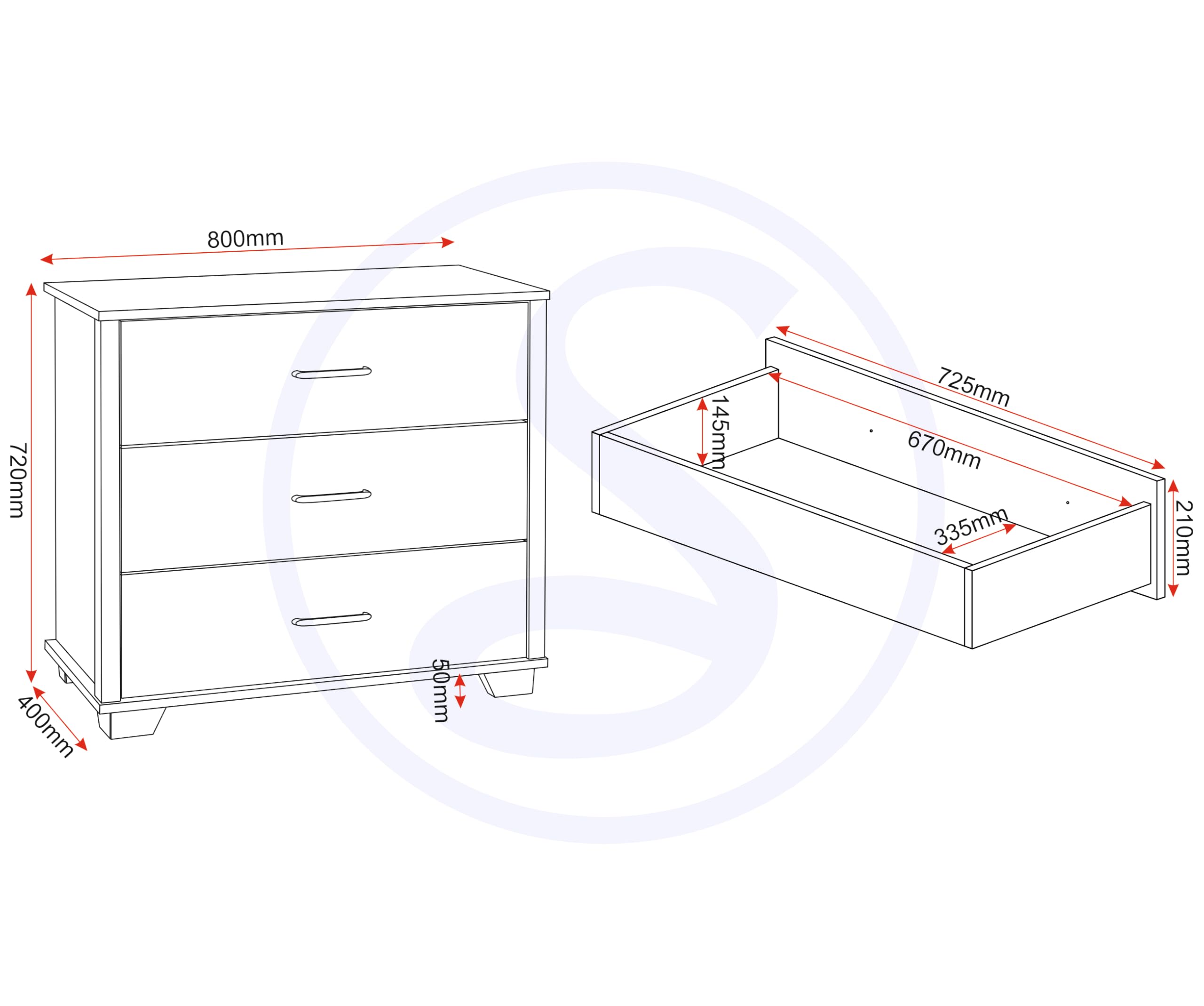 Seconique Oliver 3 Drawer Chest in Light Oak Effect