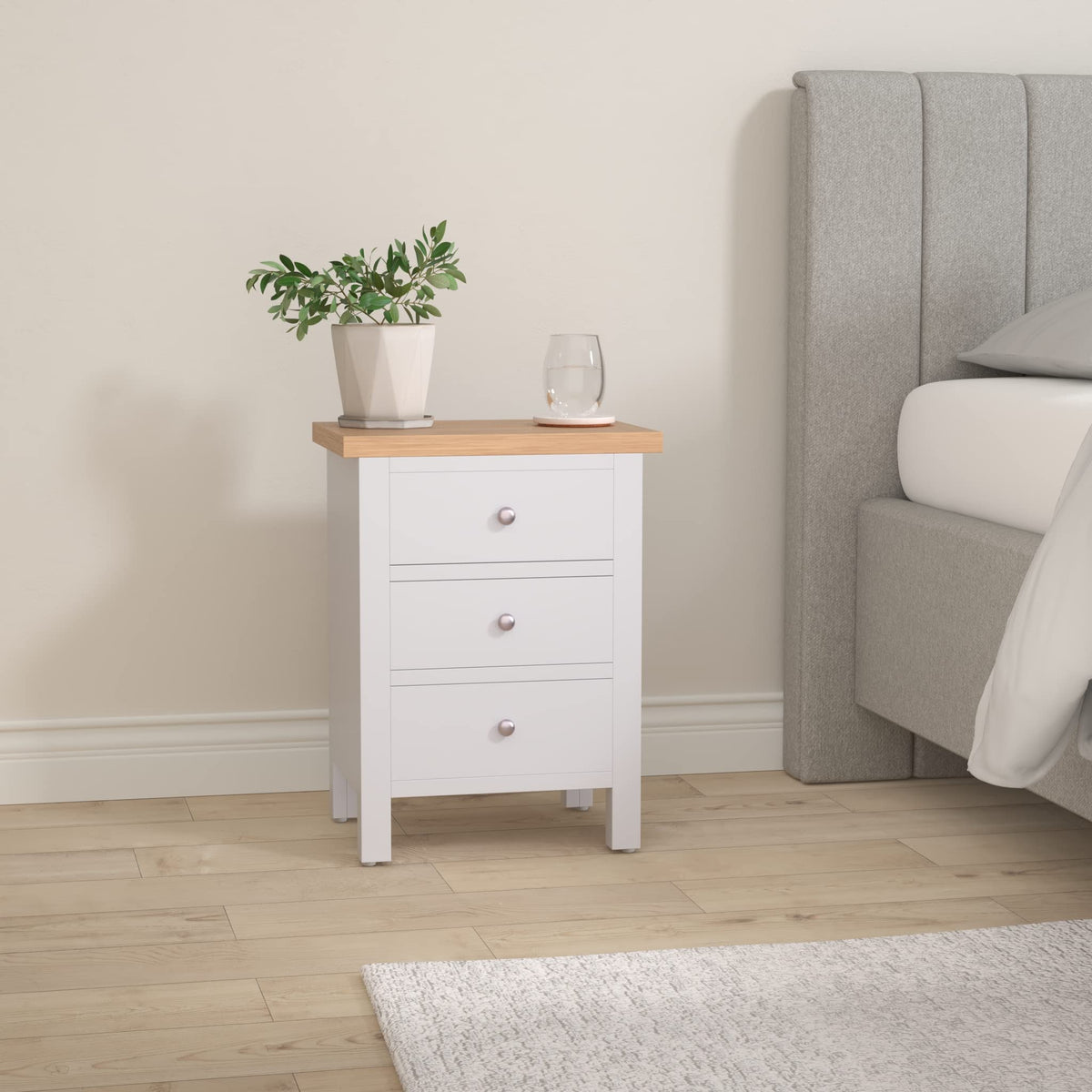 The Furniture Outlet Salisbury Grey Painted Oak 3 Drawer Bedside Table