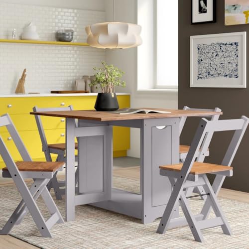 Furniture 321 Space-Saving Santos Folding Drop-Leaf Butterfly Dining Set with 4 Foldaway Chairs