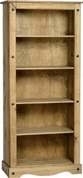 Seconique Corona Tall Bookcase/Storage/CD/DVD - Solid Pine - Distressed Waxed Finish