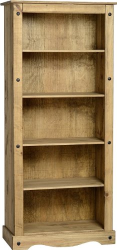 Seconique Corona Tall Bookcase/Storage/CD/DVD - Solid Pine - Distressed Waxed Finish