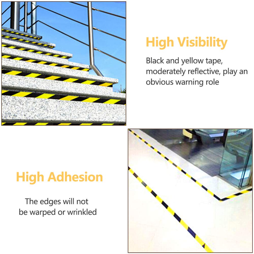 2 Rolls Caution Tape Black and Yellow, Strong Self Adhesive Floor Marking Caution Tape, Safety Social Distancing Barrier Tape, 48mmx33m