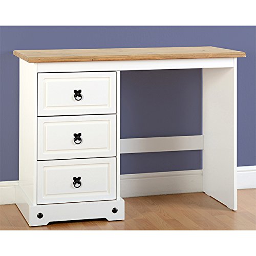 Corona 3 Drawer Dressing Table in White/Distressed Waxed Pine