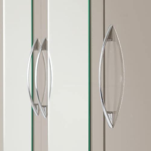 A T Seconique Nevada 3 Door 2 Drawer Mirrored Hanging Rail Wardrobe in Oyster Gloss/Light Oak Effect Veneer