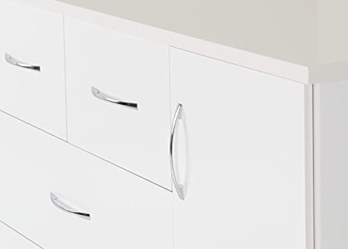 A T Seconique Nevada 5 Drawer 1 Door Low Wardrobe with Hanging Rail and Metal Handles in White Gloss