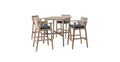 Furniture 321 Monterray Acacia Quality Living Square Outdoor Bar Table Set With Four Bar Chairs and Waterproof Cushions.