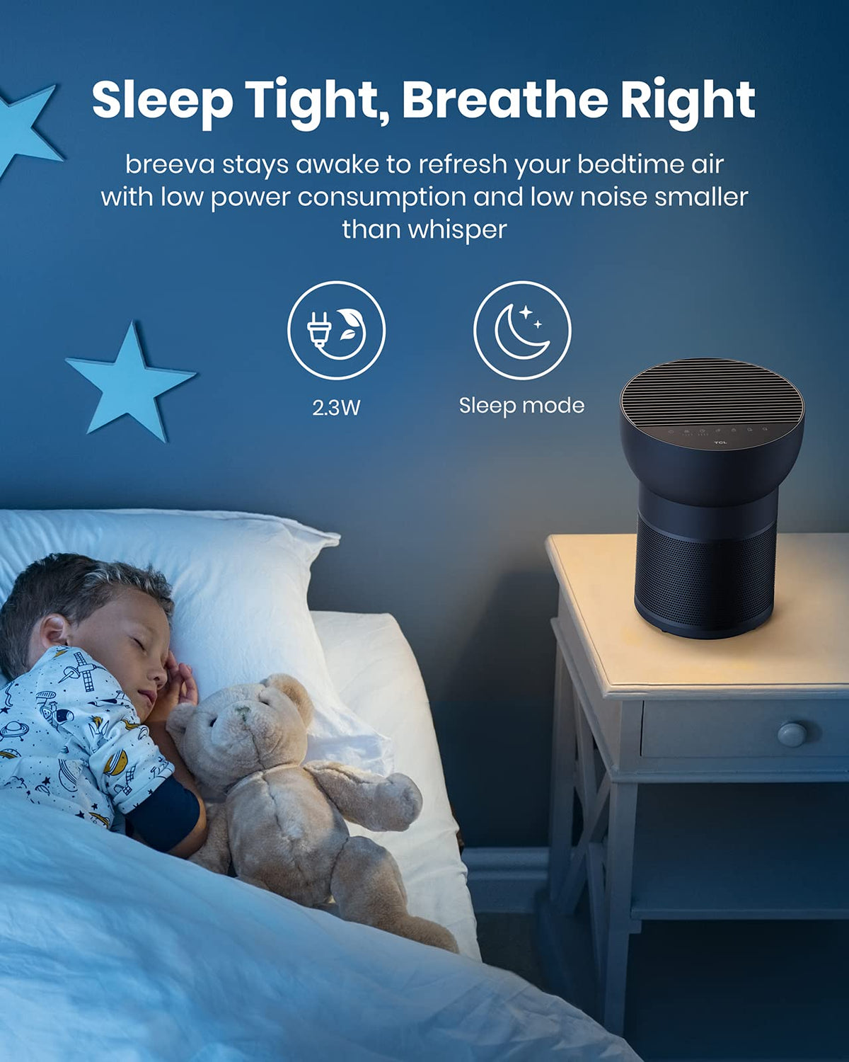 TCL Breeva Smart Air Purifier, True HEPA (H13), Removes 99.97% of Dust/Bacteria/Odors & More, App & Voice Control, Auto Shield, Quiet, White