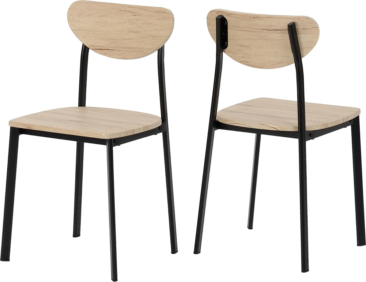 Seconique Riley Large Dining Set with 4 Dining Chairs in Black/Light Oak Effect Veneer