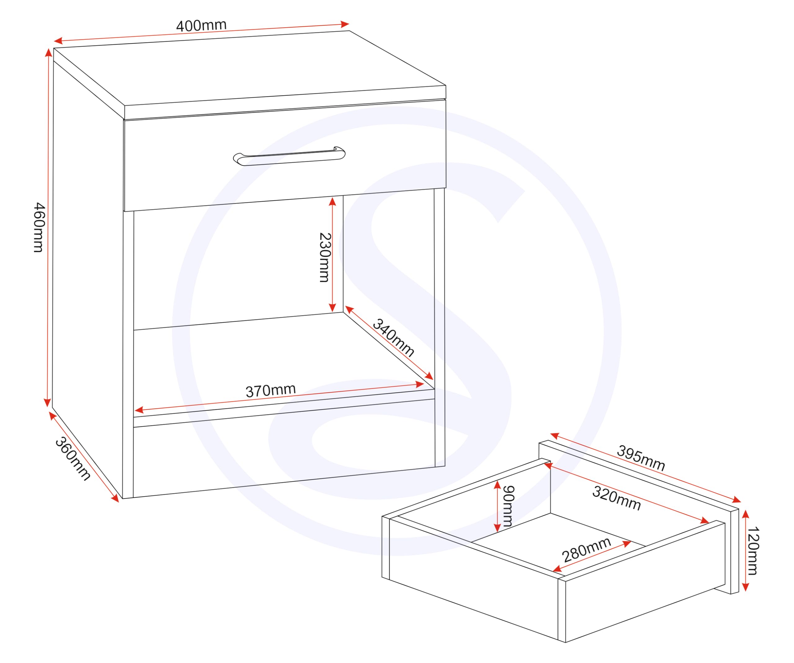 Seconique Dakota 3 Drawer Bedside