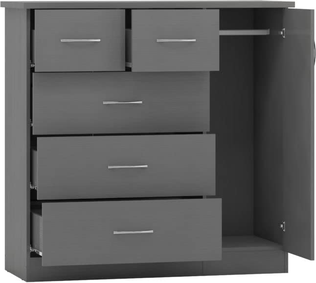 Kelsey Stores Nevada 5 Drawer 1 Door Low Wardrobe Chest With Metal Hanging And Metal Handles