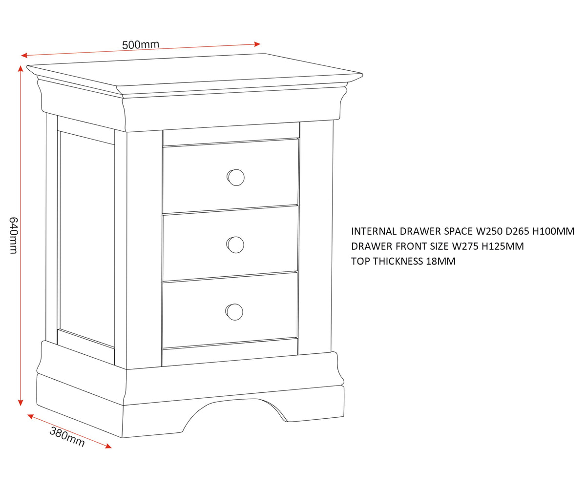 Seconique Bordeaux 3 Drawer Bedside