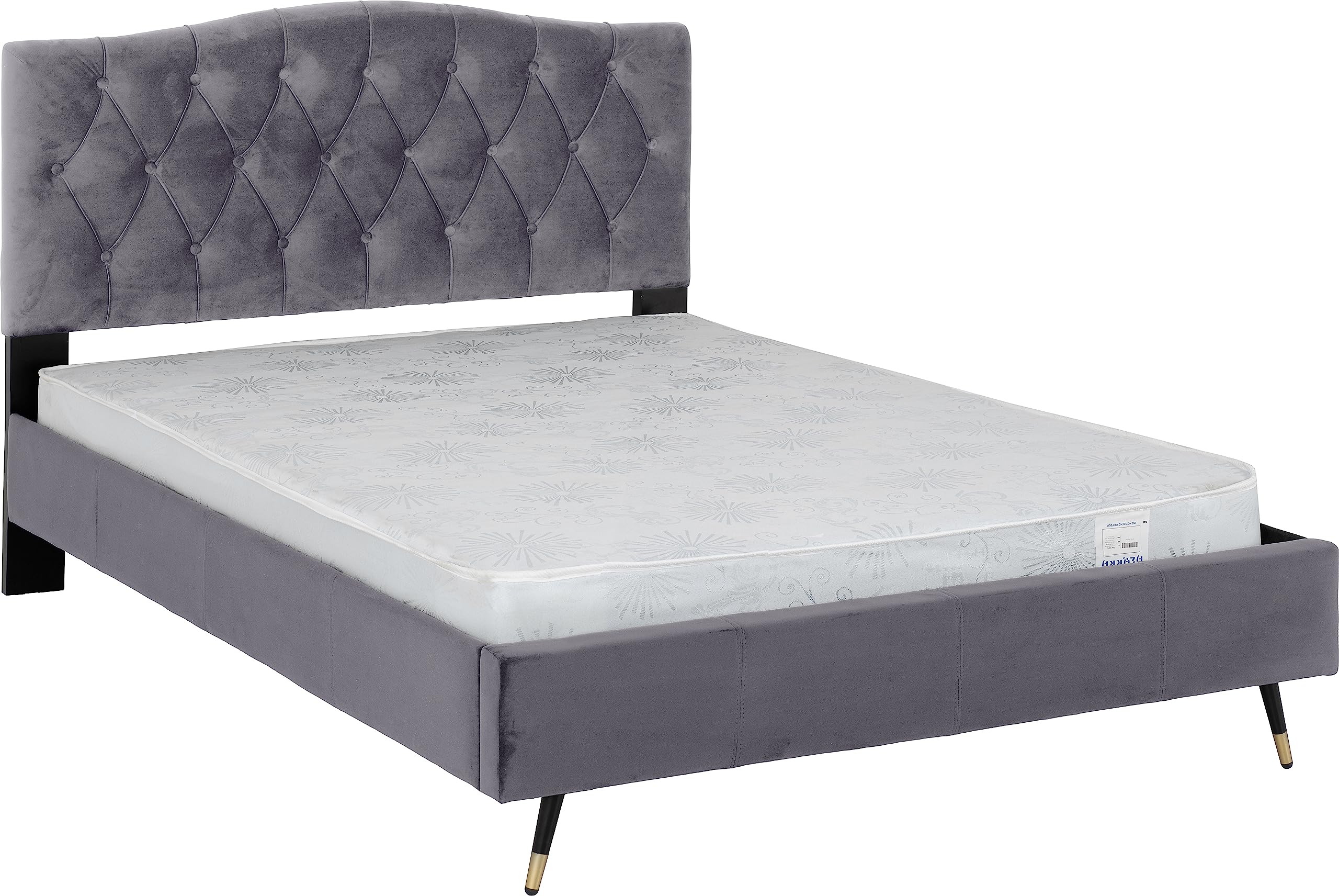 Seconique Freya 4'6" Double Bed in Grey Velvet Fabric