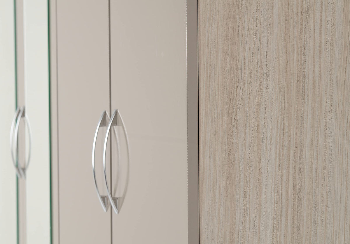 Seconique Nevada 4 Door 2 Drawer Mirrored Wardrobe in 3D Effect Grey