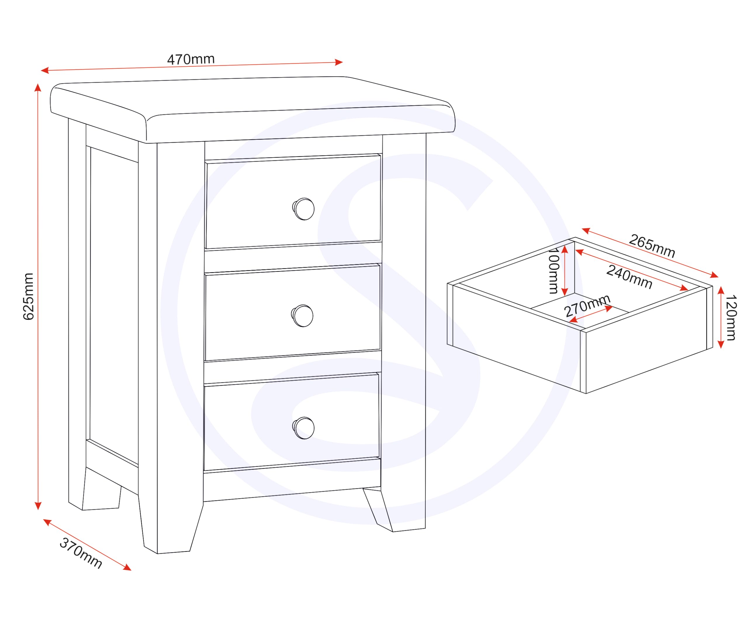Seconique Windsor 3 Drawer Bedside in Natural Oak