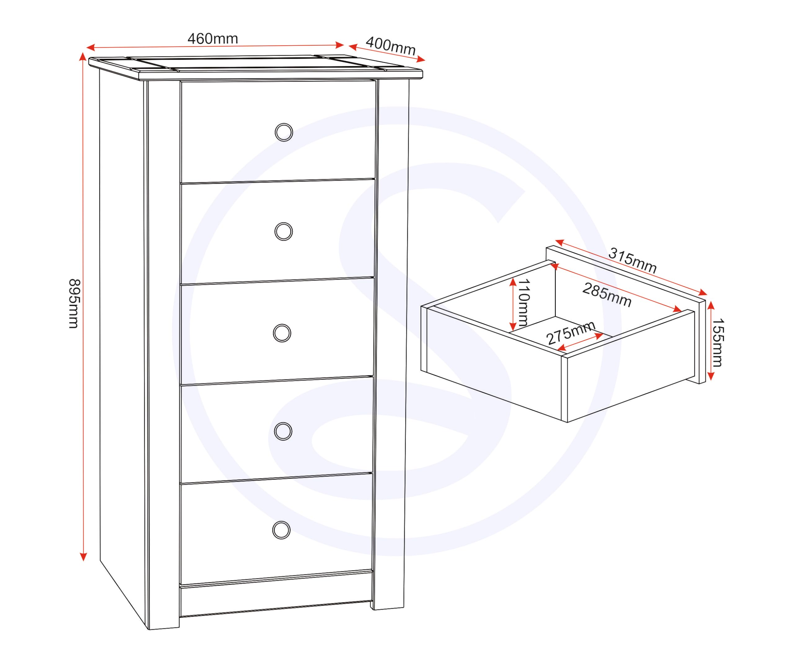 Seconique Chest of Drawers, Engineered Wood, White/Natural Wax, W 460mm x D 440mm x H 895mm