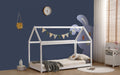 Ely Wooden Kids House Bed Frame, Solid Pine WoodTreehouse Style Childrens Floor Bed Frame for Toddlers and Children (White)