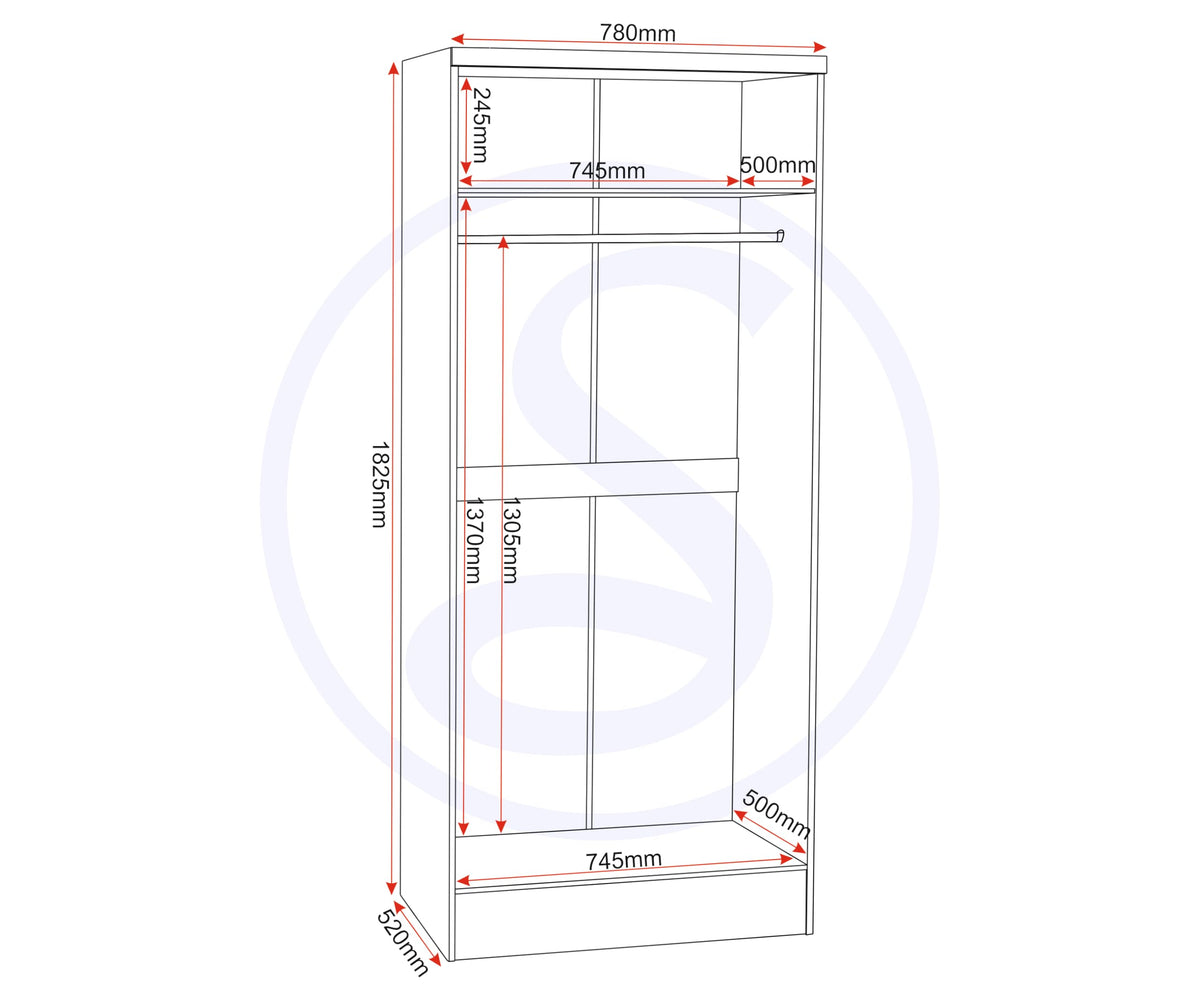 Seconique Nevada 2 Door All Hanging Wardrobe in White Gloss