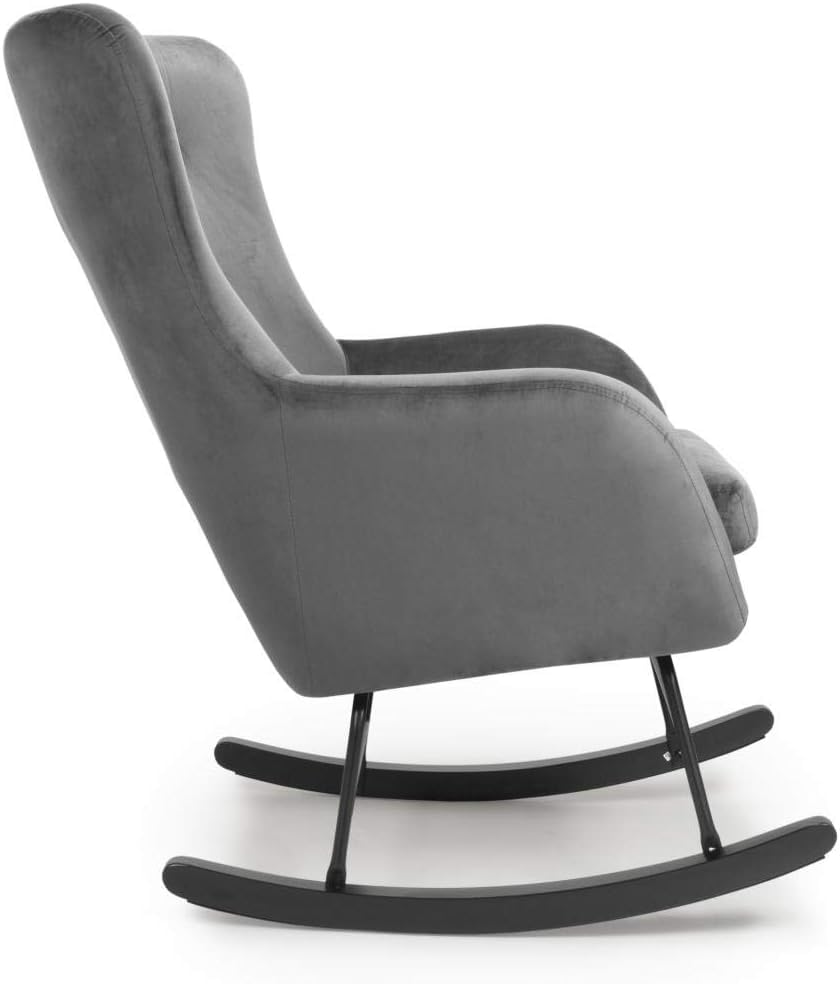 Furniture 321 Shankar Alpine Brushed Velvet Grey Rocking Chair - Metal Frame & Solid Wood Legs