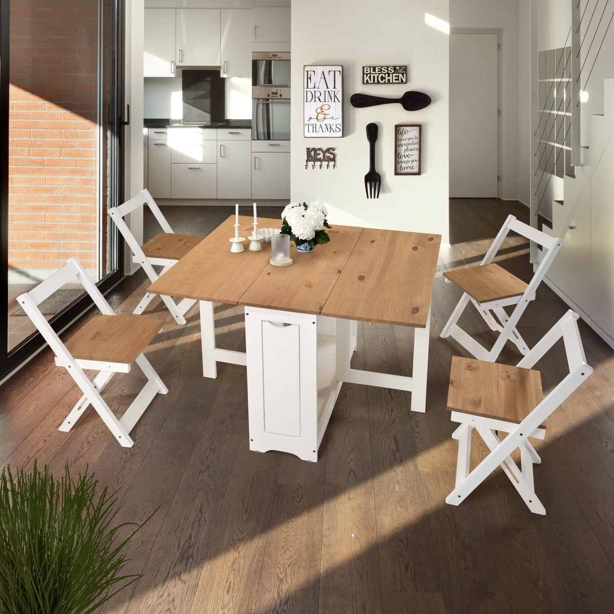 Furniture 321 Santos Butterfly Folding Dining Set Distressed Waxed Pine