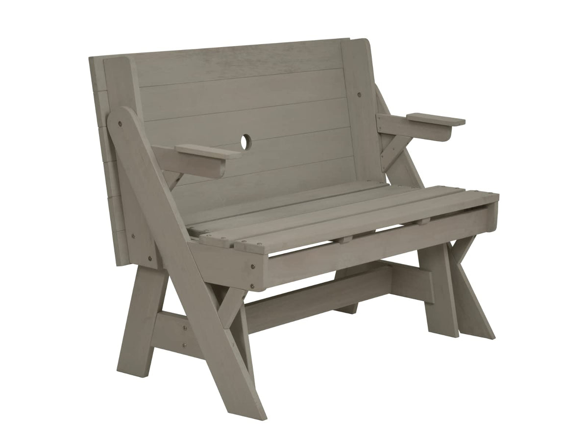 Furniture 321 GARDEN HARDWOOD CONVERTIBLE FOLDING PICNIC TABLE BENCH 2 IN 1 MADE FROM EUCALYPTUS WOOD GREY