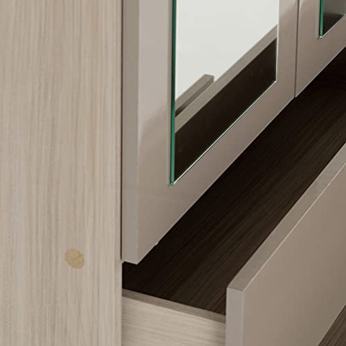 A T Seconique Nevada 3 Door 2 Drawer Mirrored Hanging Rail Wardrobe in Oyster Gloss/Light Oak Effect Veneer