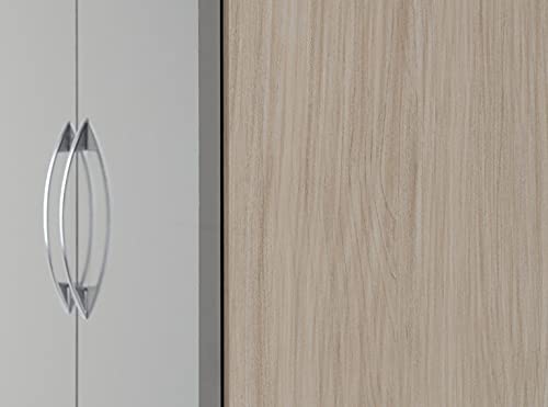A T Seconique Bedroom Wardrobes - Nevada 2 Door 1 Drawer Double Wardrobe with hanging rail in Grey Gloss/Light Oak Effect Veneer