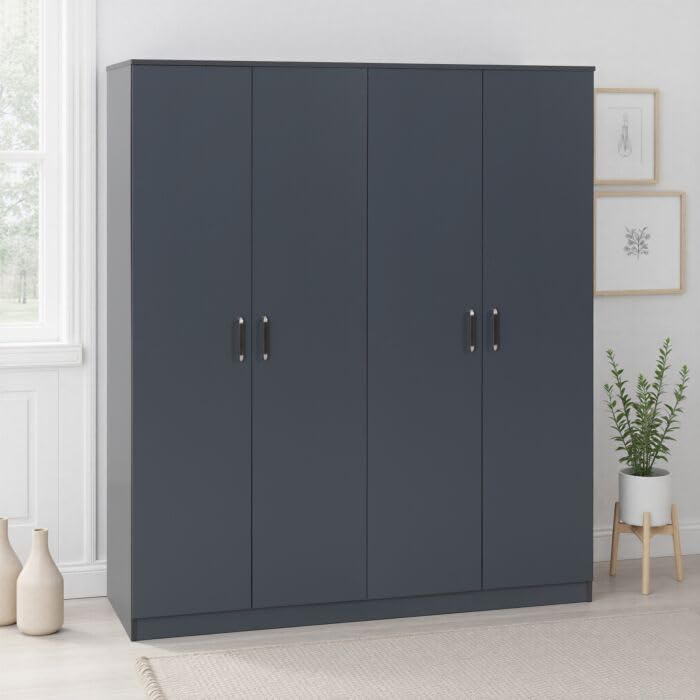 Furniture 321 Dakota 4 Door Wardrobe with Hanging Rail & Internal Shelving | White & Dark Grey | Bedroom Storage