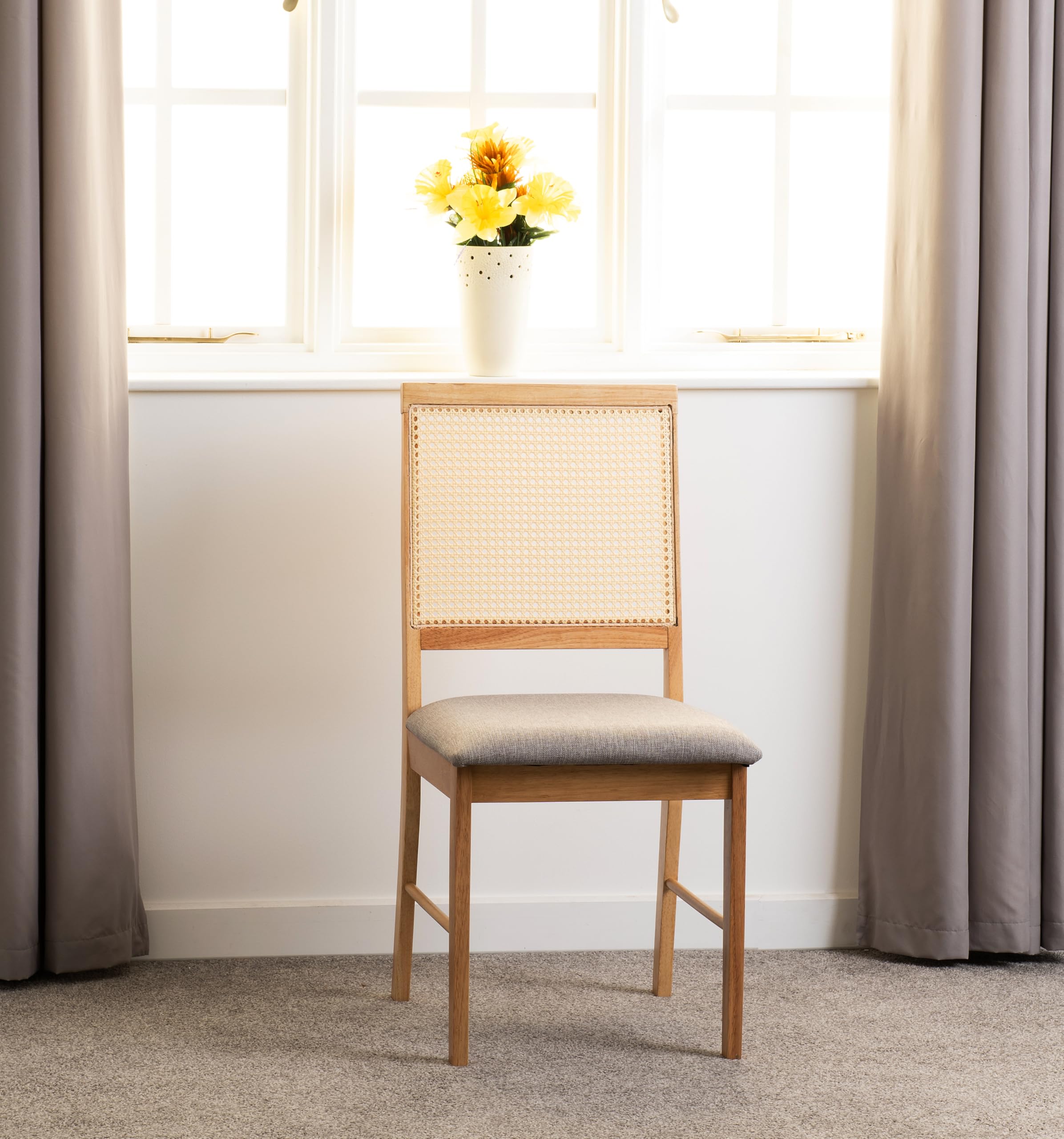 Seconique Box of 2 Ellis Chairs in Oak Effect/Grey Fabric