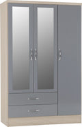 Furniture 321 Nevada 3 Door 2 Drawer Mirrored Wardrobe Grey Gloss, Light Oak Effect Veneer (No Delivery To Flats)