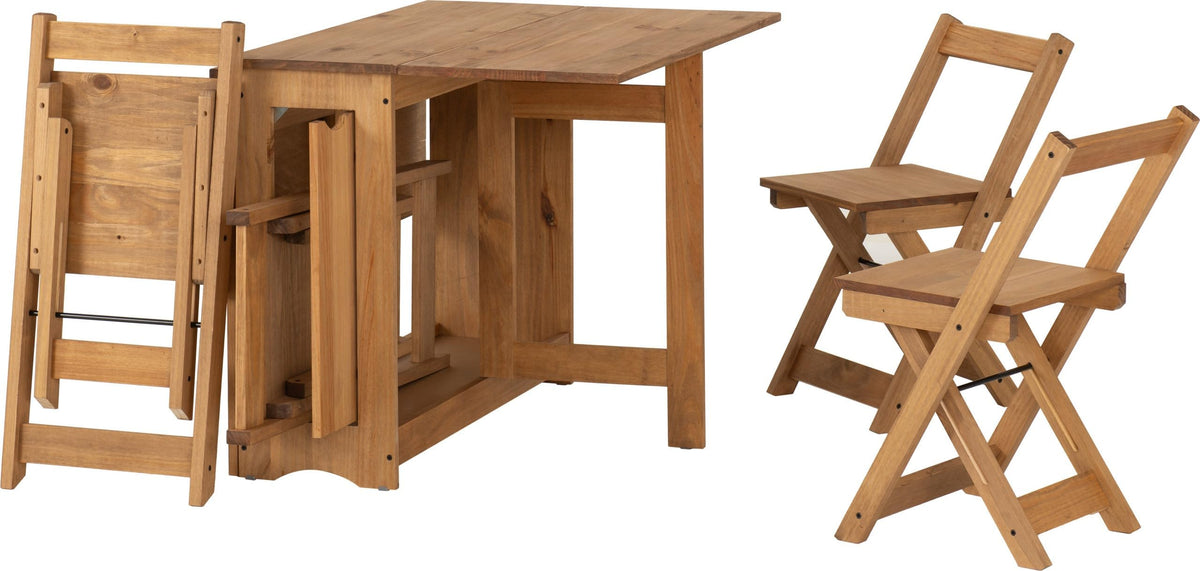 Furniture 321 Space-Saving Santos Folding Drop-Leaf Butterfly Dining Set with 4 Foldaway Chairs