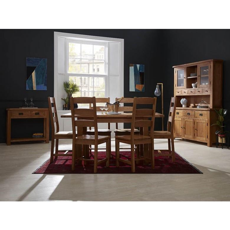 Furniture 321 Pair of Oak Slatted Back Chairs with PU Seats/Solid Wood Dining Chairs