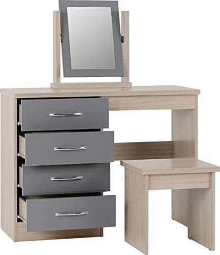 Dressing Table Set, Four Drawers, a Stool and a Small Mirror,Grey