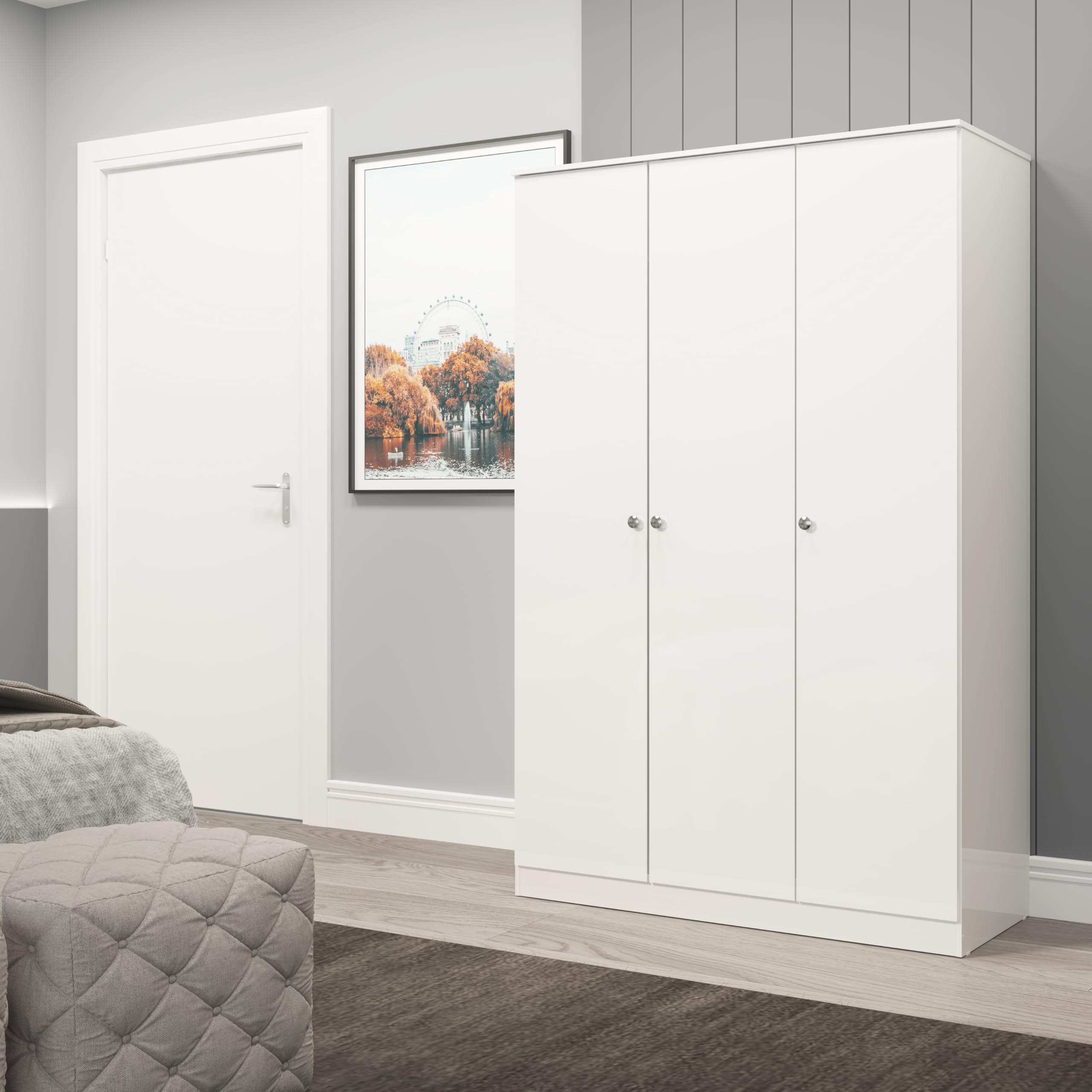 Seconique Denver 3 Door Wardrobe in Grey Gloss