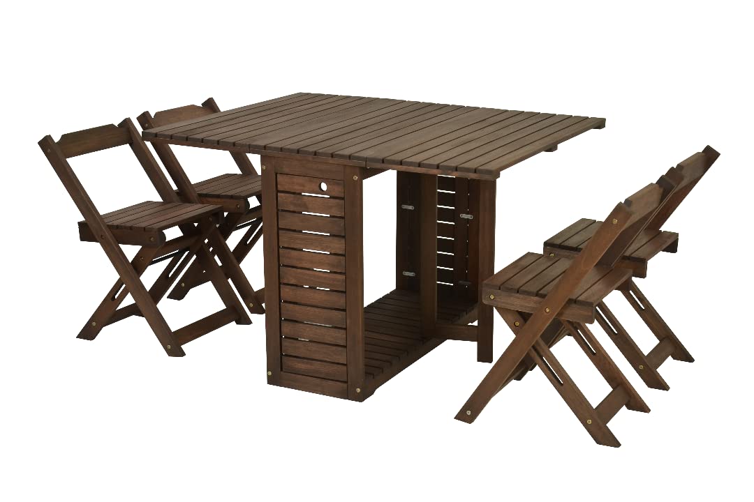 Furniture 321 Santos Folding Drop Leaf Butterfly Dining Set Outdoor and Indoor Use With 4 Stowaway Chairs Teak Durable Eucalyptus Wood