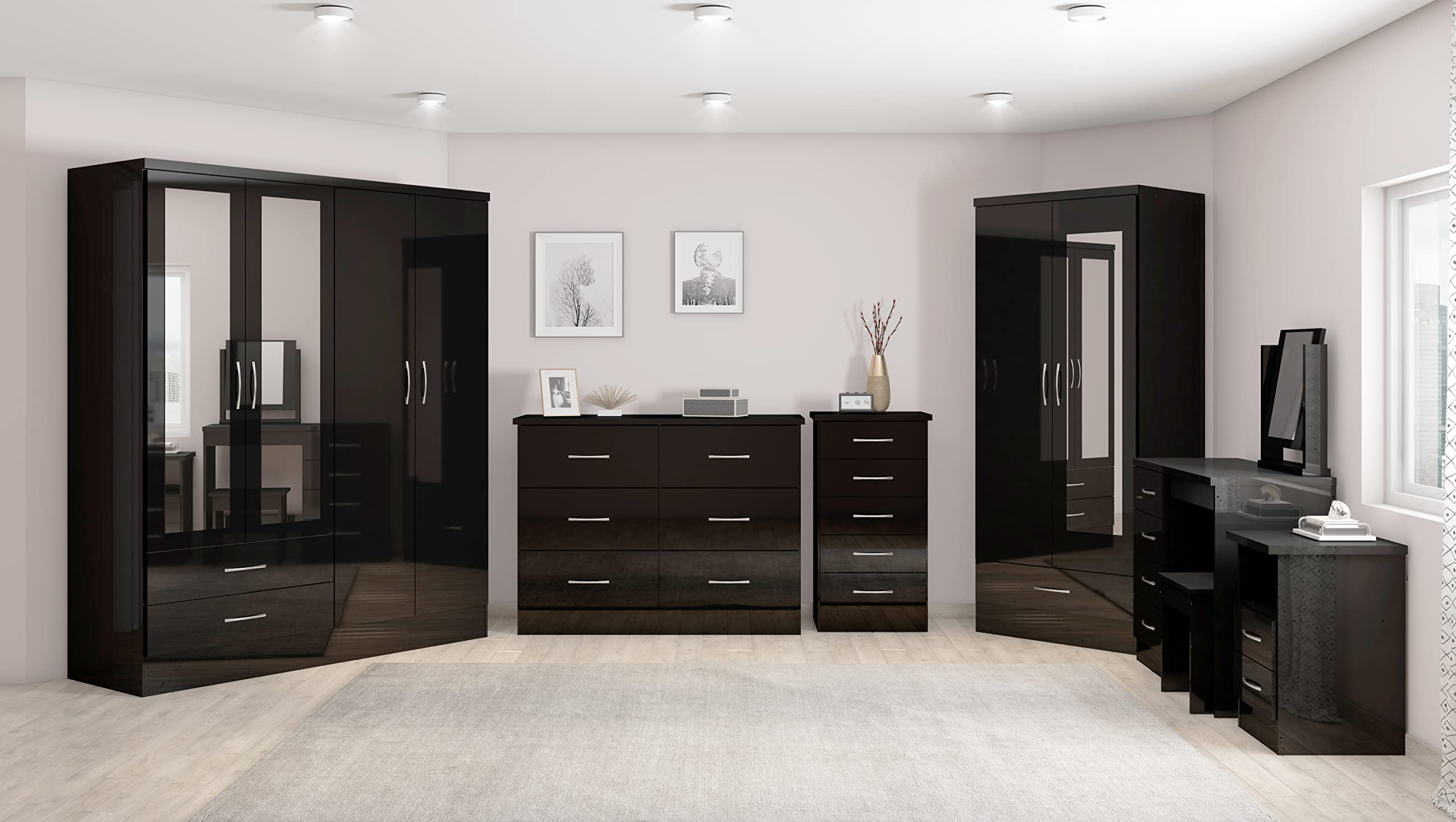 Seconique Nevada 4 Door 2 Drawer Mirrored Wardrobe in 3D Effect Grey
