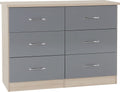 A T Seconique Nevada 6 Drawer Wide Chest in Grey Gloss/Light Oak Effect Veneer