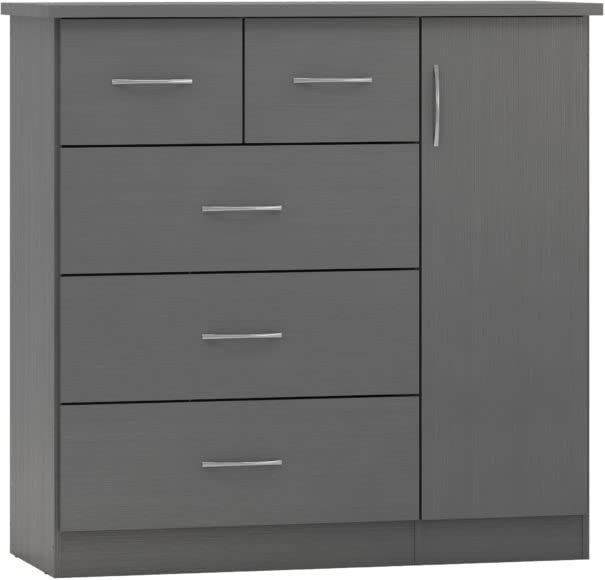 Kelsey Stores Nevada 5 Drawer 1 Door Low Wardrobe Chest With Metal Hanging And Metal Handles