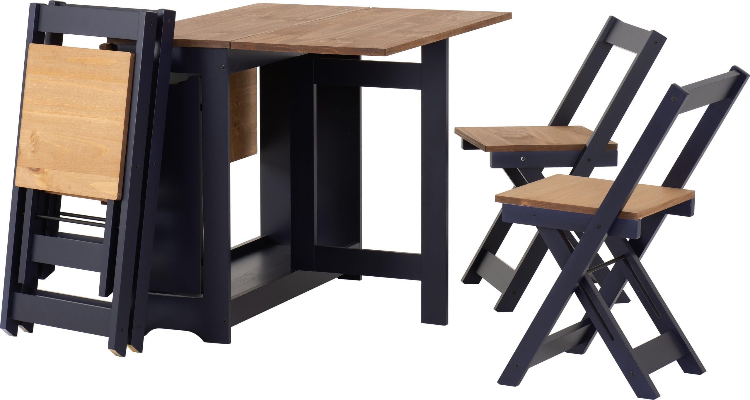 Furniture 321 Space-Saving Santos Folding Drop-Leaf Butterfly Dining Set with 4 Foldaway Chairs