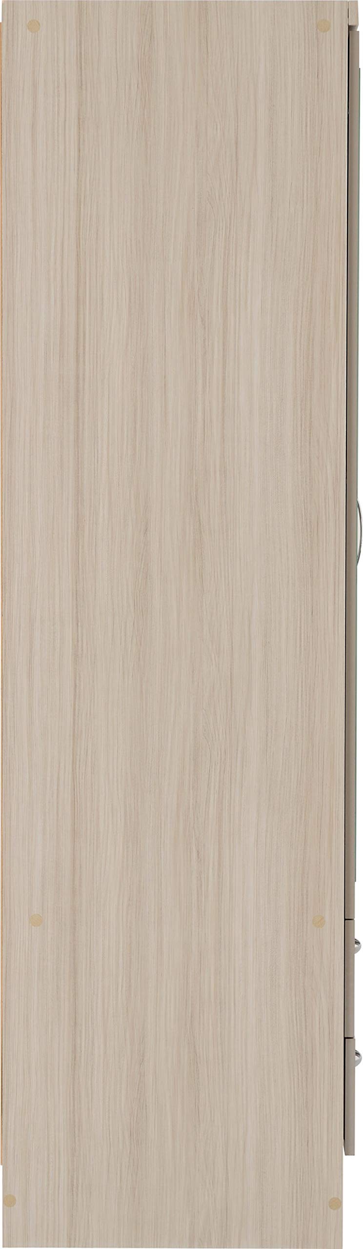 A T Seconique Nevada 3 Door 2 Drawer Mirrored Hanging Rail Wardrobe in Oyster Gloss/Light Oak Effect Veneer